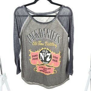 Lucky Brand Jack Daniels Raglan 3/4 Sleeve Tee S Green/Gray